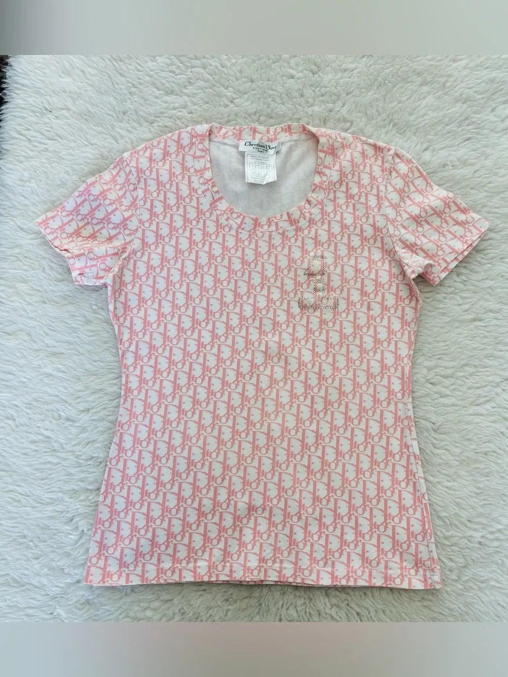 Christian Dior Trotter 1 Vintage Pink/White Stretchy T Shirt size IT/EU 40